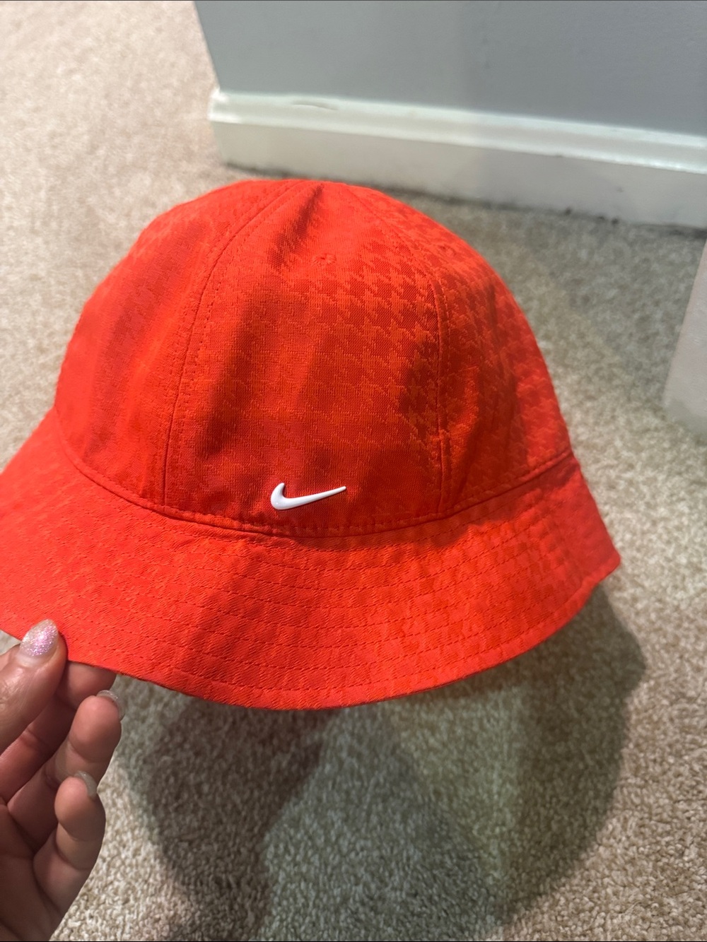 Nike Orange-Red Bucket Hat with White Swoosh